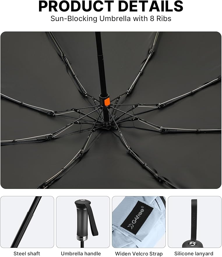 G4Free 46 Inch Mini Lightweight Travel Umbrella, Portable Super Slim Pocket Umbrella, Extendable Built-in Handle, UPF 50+ UV Protection, Compact size for Backpack & Purse