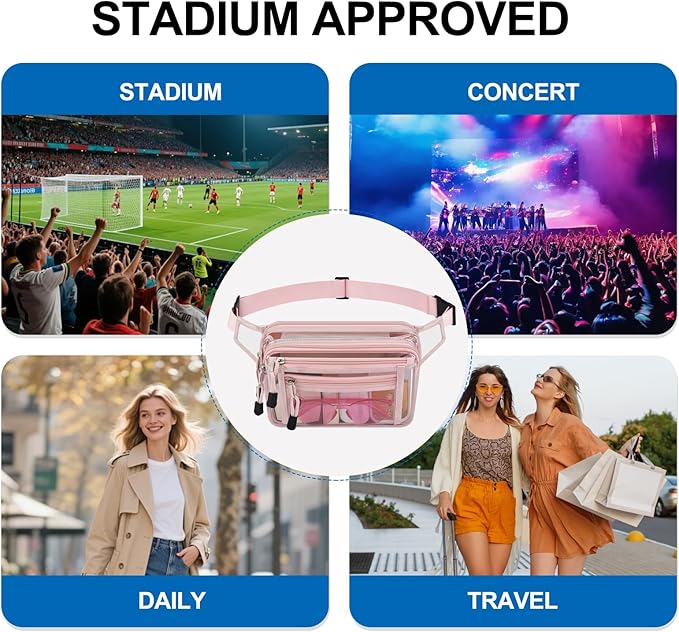 Clear Bag Stadium Approved Clear Fanny Pack for Women for Work,Multi-purpose Waist Bag for Travel & Sporting Event
