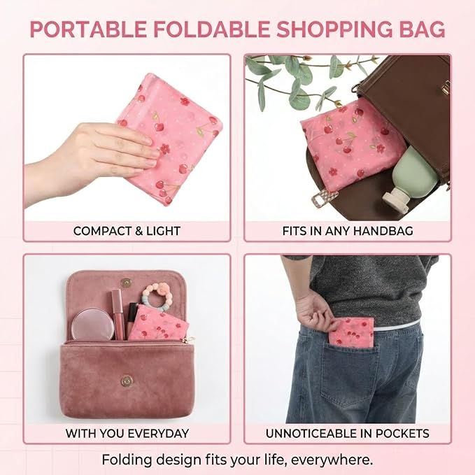4 PCS Large Foldable Reusable Shopping-Bags, Grocery Bags, Cute Foldable Bag, Reusable Shopping Bags, Washable Polyester Bag for Daily Shopping (2 Styles