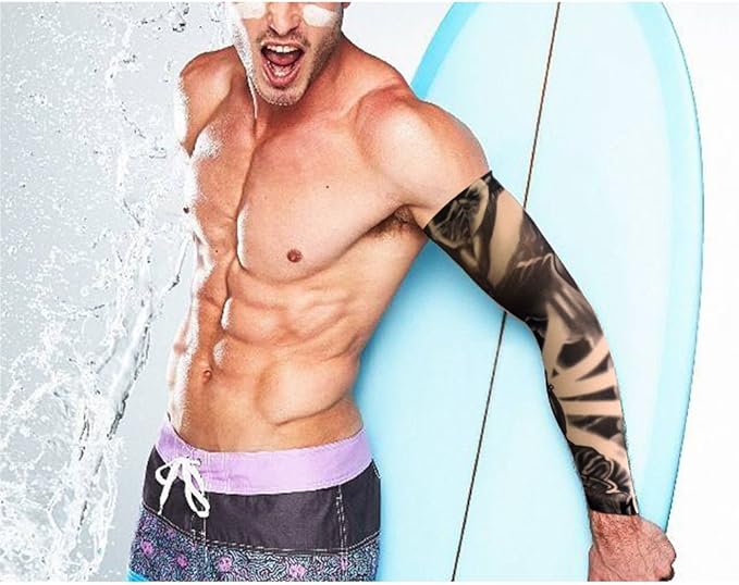 HOVEOX 20pcs Temporary Tattoo Arm Sleeves Arts Fake Slip on Arm Sunscreen Sleeves Body Art Stockings Protector -Designs Tribal, Tiger, Dragon, Skull, and Etc Unisex Stretchable Cosplay Accessories
