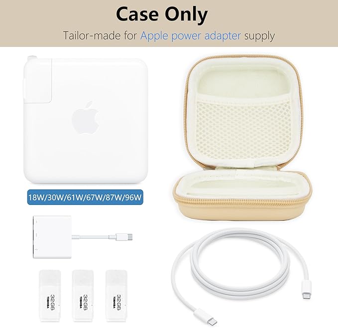 Charger Case for Macbook, Portable Tech Electronic Organizer Bag, Small Travel Storage Pouch for Laptop Accessories, MacBook Power Adapter, Charging Cords, USB Drives (Light Khaki, M)