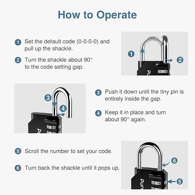 Puroma 1 Pack Combination Lock for Locker 4 Digit Outdoor Waterproof Padlock for School, Gym, Sports, Fence, Toolbox, Gate, Case, Outdoor, Hasp Storage, Cabinets (Black)