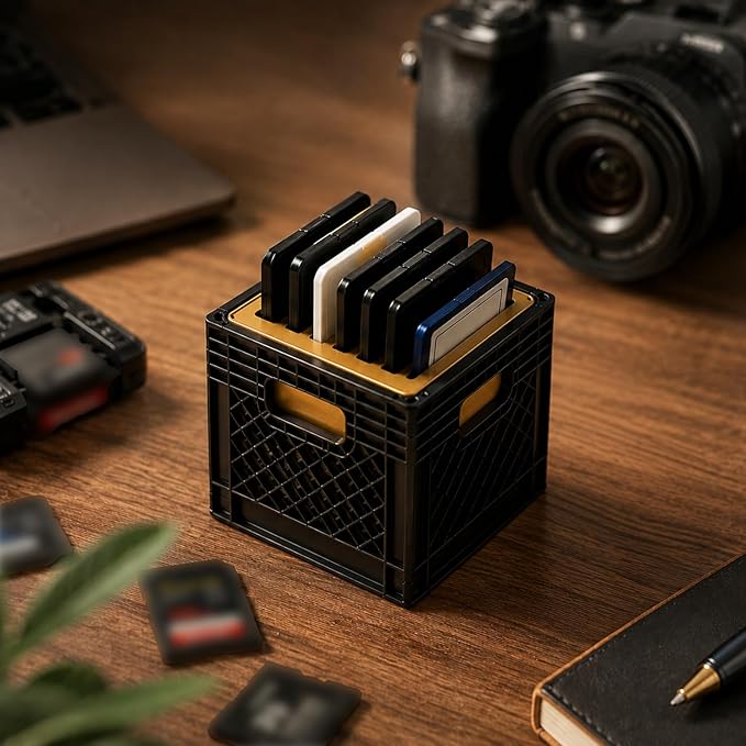 Mini Milk Crate SD Card Holder, Compact 8 Slot Memory Card Organizer for SD SDHC SDXC Cards, Portable Camera Card Storage Case for Desk Setup, Travel, Photography Gear and Workspace (A Set, SD)