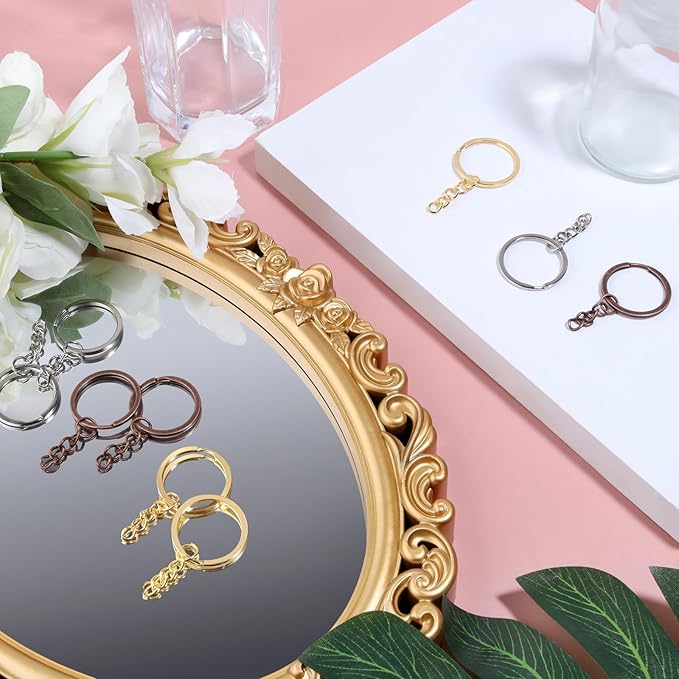 20Pcs Keychain Key Ring with Chain Bulk Split Key Chain，1.1 Inch Key Chains Parts with Open Jump Ring Connector for Jewelry Making Crafts (Bronze)
