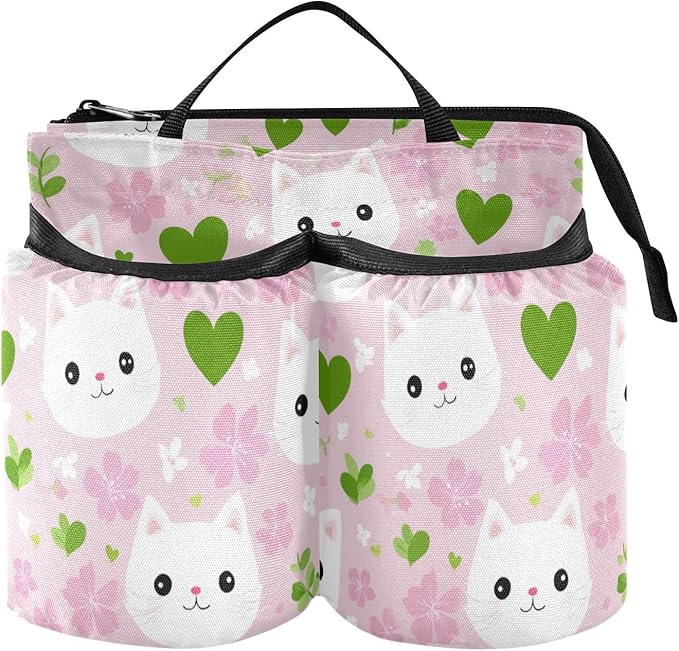 Luggage Cup Holder for Suitcases Free Hands Suitcase Cup Holder Travel Luggage Drink Holder Portable Luggage Cup Caddy Bag Carrier with Handle Pink Cute Sakura Cat Faces Hearts