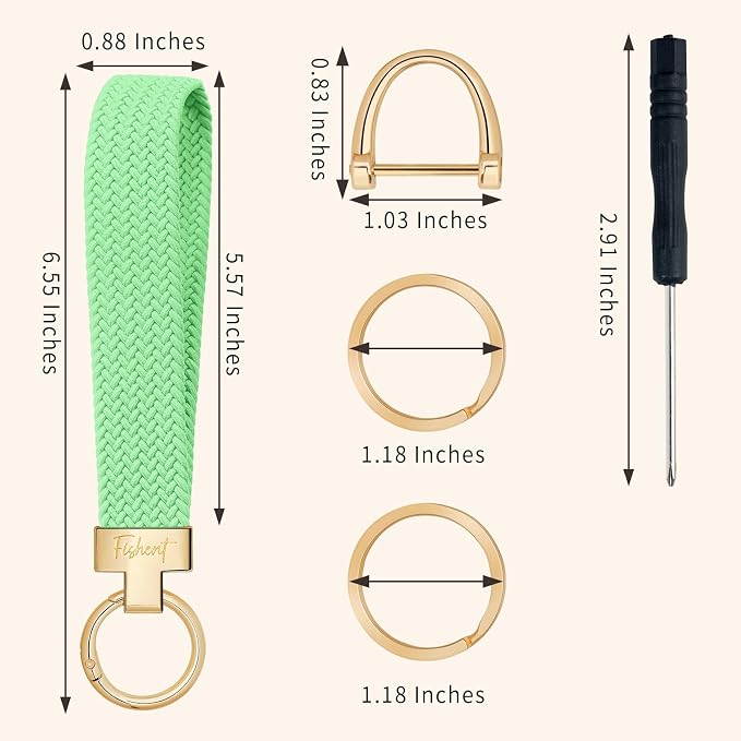 Fishent Stretchy Wristlet Keychain, Cute Key Chain, Woven Wrist Lanyard for Car Keys with 3 Keyrings and D-ring for Women Men