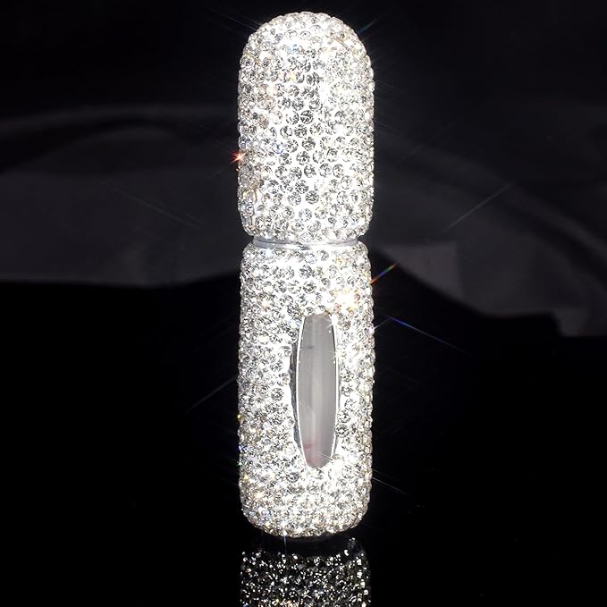 Perfume Spray Bottle 5ML 2PCS White&Pink Bling Rhinestone Empty Portable Travel Fine Mist Refillable Mini Spray Dispensers for Perfume, Essential Oil