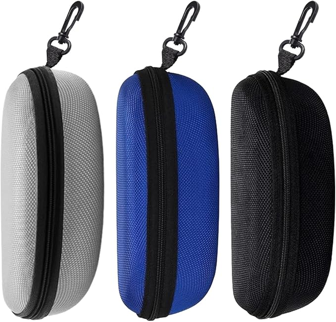 3pcs Sunglasses Case Box, Travel Zipper Hard Shell Eyeglasses Case Scratch Resistant Glasses Hook Glasses Organiser