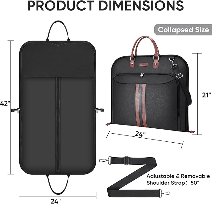 BALEINE Travel Garment Bag, Travel Suit Bag for Men, Water Resistant Carry on Garment Bag for Hanging Clothes, Garment Duffel Bag for Travel Business (Black)