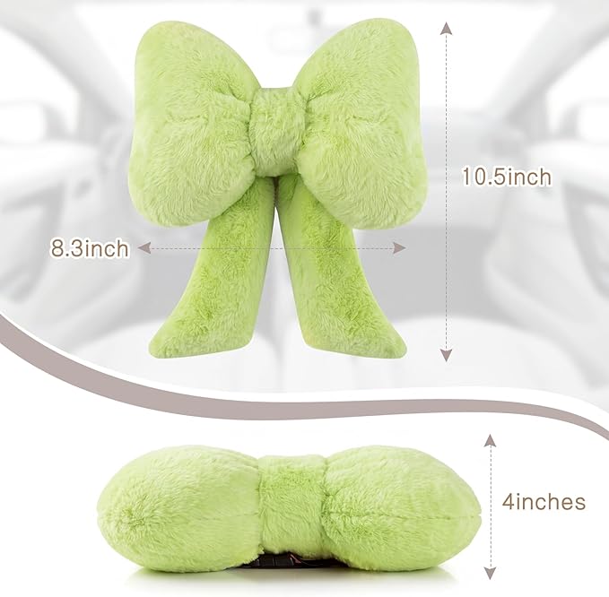 Macarrie 2 Pcs Car Neck Pillow Plush Butterfly Bow Car Headrest Pillow Comfortable Seat Neck Support Cute Head Rest Accessories for Driving Travel Driver Chair Girl Interior Decor (Sage Green,Solid)