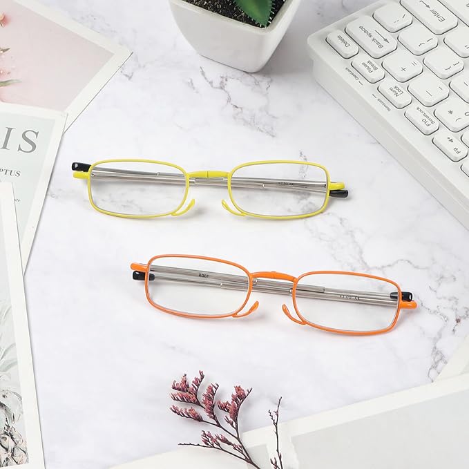 2 Pack Folding Reading Glasses Stainless Steel Mini Anti-Blue Light Blocking Reader for Men Women
