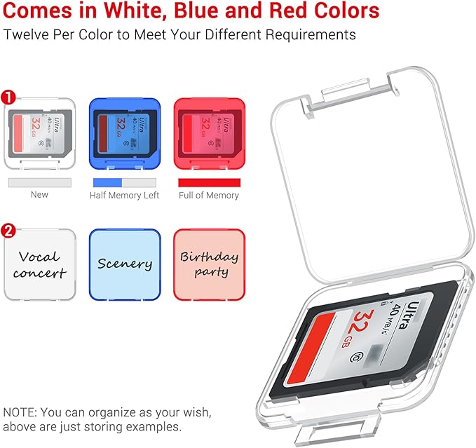 36 Slots SD Card Case with 36 Individual Clear Plastic Memory Card Cases for 36x SD SDXC SDHC Cards,Water-Resistant Anti-Shock Camera SD Card Holder Organizer with Carabiner & Labels - Transparent