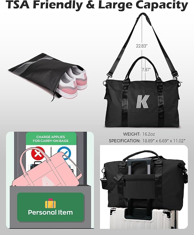 Birthday Gifts for Women,Initial Travel Duffel Bag, Sports Gym Bag, Personalized Weekender Bag，Overnight Bag for Women， Gifts for Women Mom Gifts Teacher Gifts (Letter C)