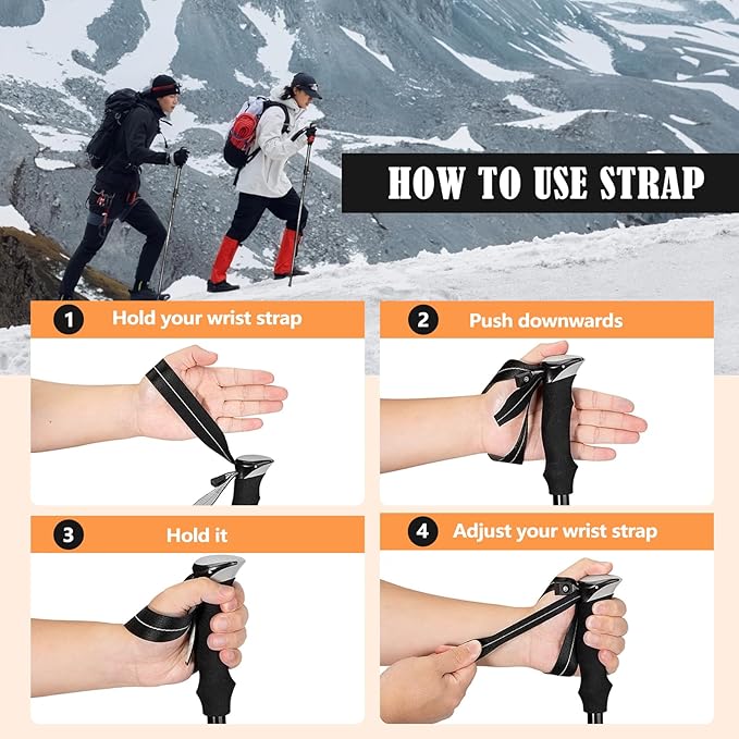 Deepfeel Collapsible Trekking Poles Folding Hiking Poles, Adjustable Height, Lightweight Aluminum Alloy Walking Sticks for Men & Women 2 Packs