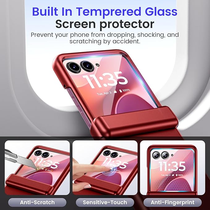 VEGO for Razr 2026/2025/2024 Case, Motorola Razr 26/25/24 Case with Screen Protector [Anti-Scratch & No-Slip] Full Body Hinge Cover Drop Protection Protective Phone Case for Razr 2026-Red