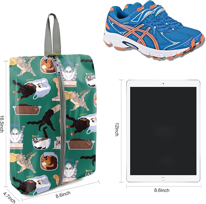 BeeGreen Cats Shoe Bags 6 Pack for Travel with Handle as Packing Organizers for Suitcase and Luggage | Portable Nylon Storage Accessories for Vacations,Gym,Sport,Essential Gifts for Women and Men