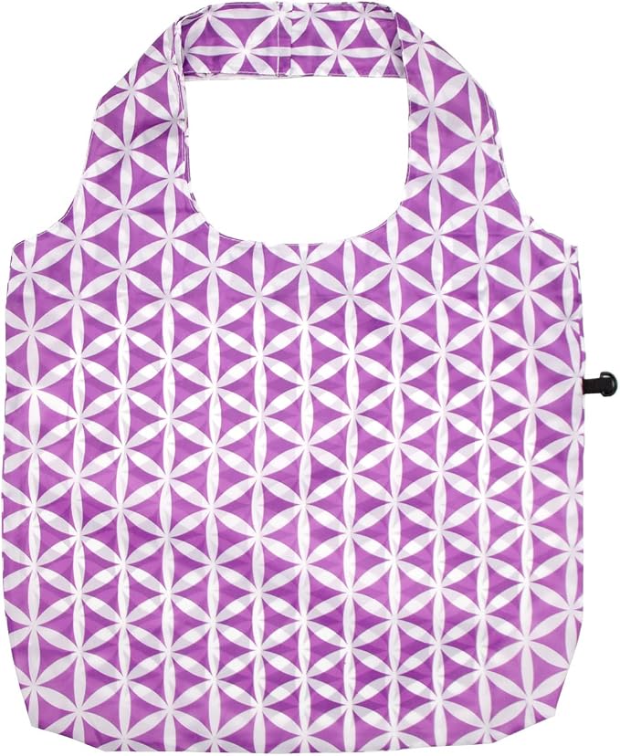 HOLYLUCK Reusable Grocery Bags,Heavy Duty Foldable Shopping Tote Bag (Standard, 3 Purple Geometric Flowers)
