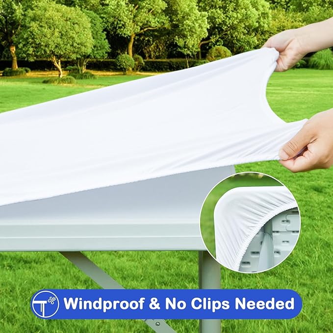Wolkemer 2 Pack White Fitted Tablecloth 34x34 Inch Square Elastic Edges Table Cloth, Spandex Stretch Table Cover with Machine Washable Fabric for Wedding Party Picnic Dining Indoor Outdoor