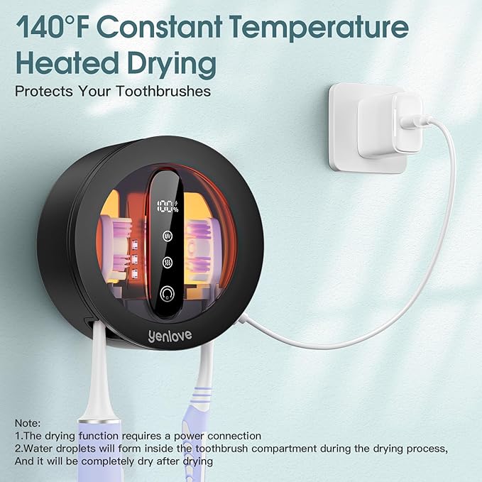 Upgraded Toothbrush Holders for Bathroom, Tooth Brush Holders Wall Mounted,Toothbrush Cleaner Organizer with LED Smart Screen,Cleaning and Drying Fits All Toothbrushes for Home & Travel