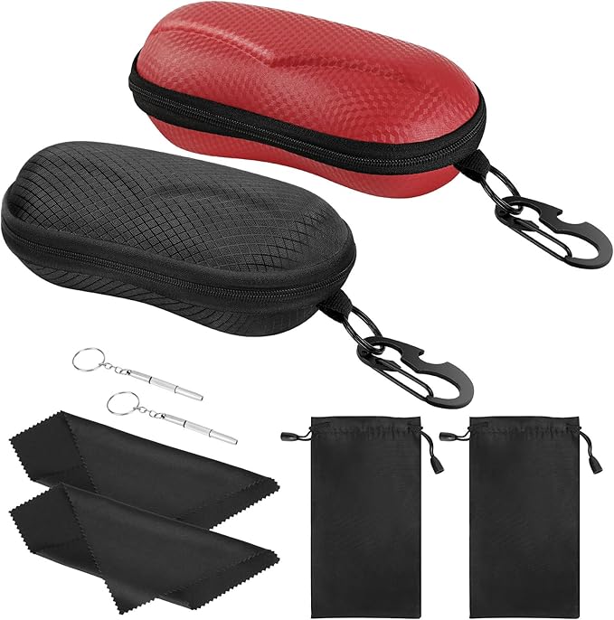 MoKo Semi Hard Shell Sunglasses Case, Unisex Protective Eyeglass Case Glasses Case Holder with Metal Hanging Hook