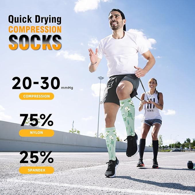 cerpite Compression Socks for Women & Men 6 Pairs Knee High Compression Socks 20-30 mmhg Best for Running,Nurse,Travel