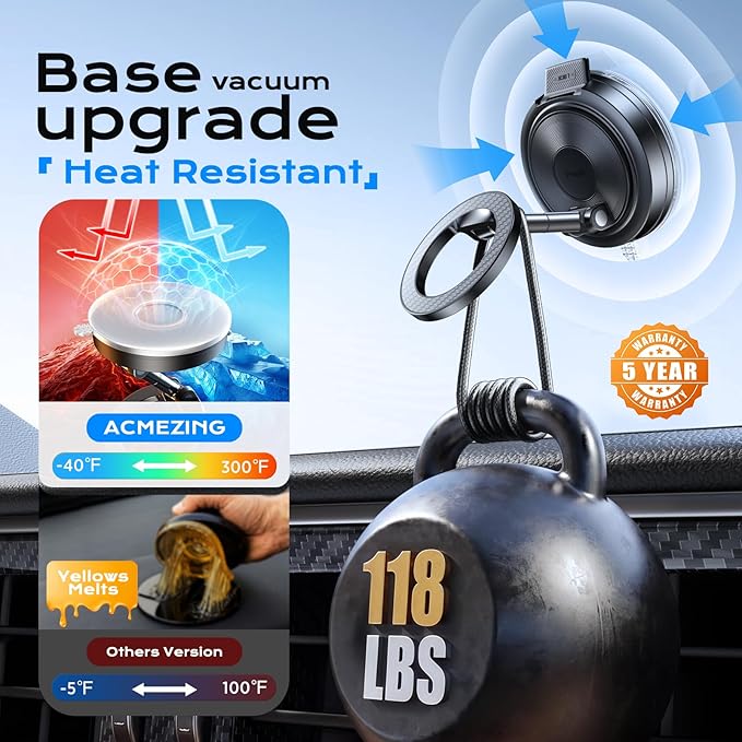 ACMEZING Car Phone Holder for MagSafe [All Surface Ready | 118+LBS Ultra Grip | 2400gf Strong Magnetic] 360° Adjustable Car Phone Mount, Phone Holders for Your Car for All Smartphones, Carbon Fiber