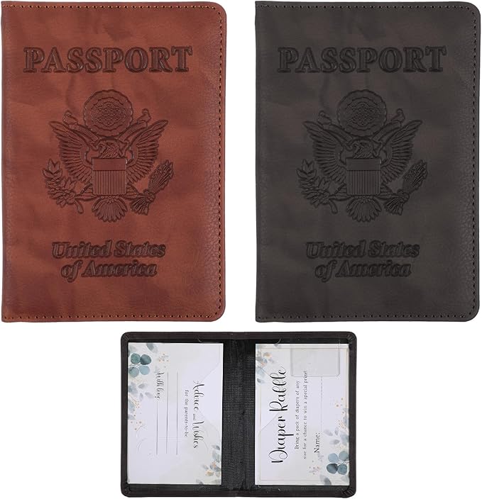2pcs Passport Case, Passport Cover Holder for Travel, Waterproof PU Leather Ultra Slim Protector Lightweight Wallet Case Travel Essentials with Card Cover Slot Card Holders for Men & Women