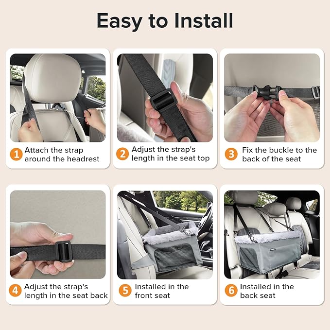 JOEJOY Deluxe Dog Booster Seat with Sturdy Metal Frame and Safety Leash for Small Pets up to 20 lbs - Portable Puppy Dog Car Seat with Thick Cushion and Storage Pockets for Small Dogs