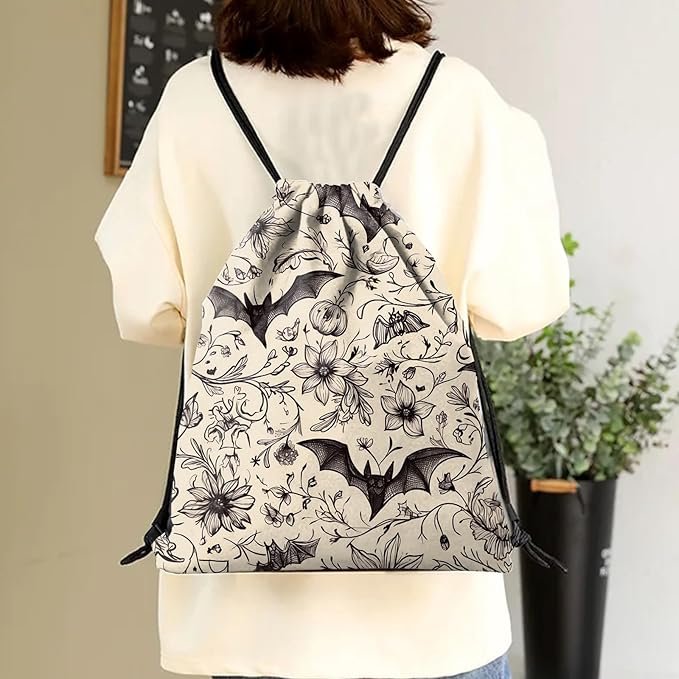 Drawstring Backpack Draw String Sports Bags for Gym Travel Beach Waterproof Cute Sackpack Men Women Aesthetic (13"×17")-Bat