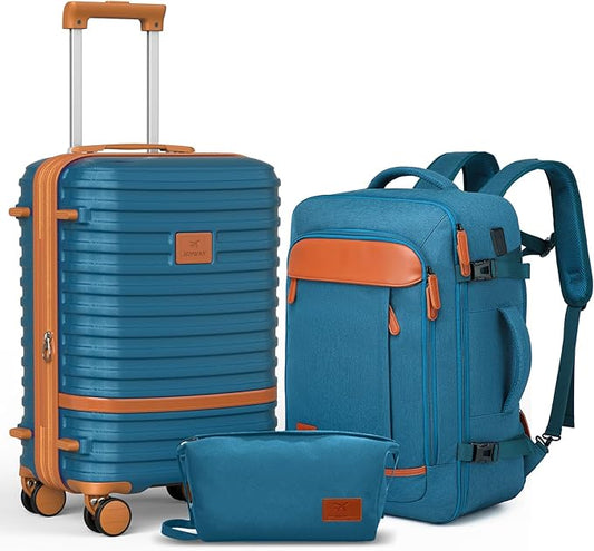 Joyway Expandable Carry on Luggage Sets Airline Approved, Lightweight Hard Shell 20 Inch Carry-on Suitcase with Spinner Wheels (Carry on luggage，Blue)