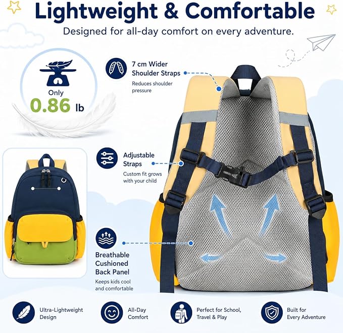 BTOOP Kids Backpack for Boys 3-6, Preschool Kindergarten Backpack with Insulated Lunch Compartment & Chest Strap, Cute Lightweight School Travel Bag Fits A4 Folder
