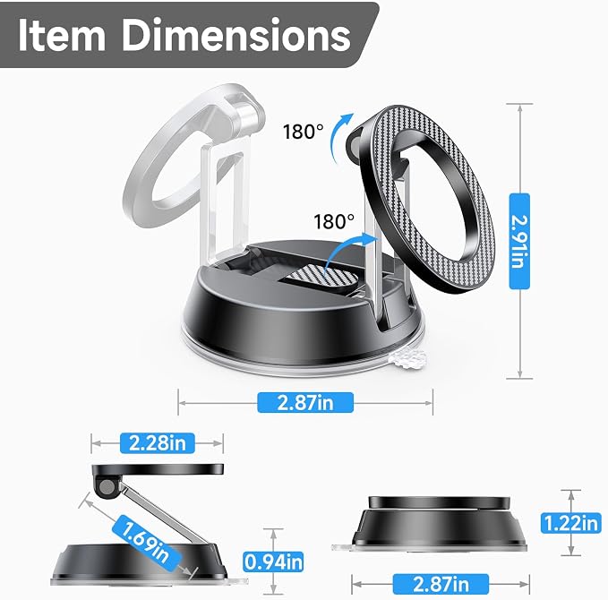 ACMEZING NeverFall Car Phone Holder for MagSafe [78+LBS Ultra Grip | 2400gf Magnetic Power] 360° Foldable Car Mount Cell Phone Holders for Your Car for iPhone 17-12 All Smartphones, Carbon Fiber