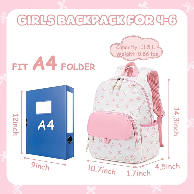 BTOOP Kids Backpack for Girls 4-6, Small Girls Backpack-Preschool Kindergarten School Bookbag with Insulated Lunch Compartment & Chest Strap for Girl