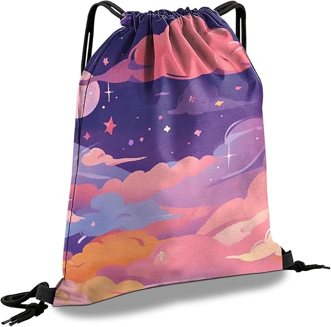 Drawstring Backpack Draw String Sports Bags for Gym Travel Beach Waterproof Cute Sackpack Men Women Aesthetic (13"×17")-Pink Cloud