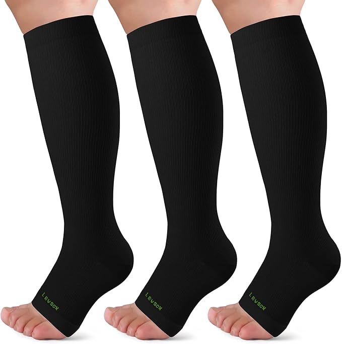 LEVSOX Open Toe Compression Socks for Women & Men 20-30mmHg Toeless Sock Knee High Support Stockings for Circulation Nurses Pregnant Travel