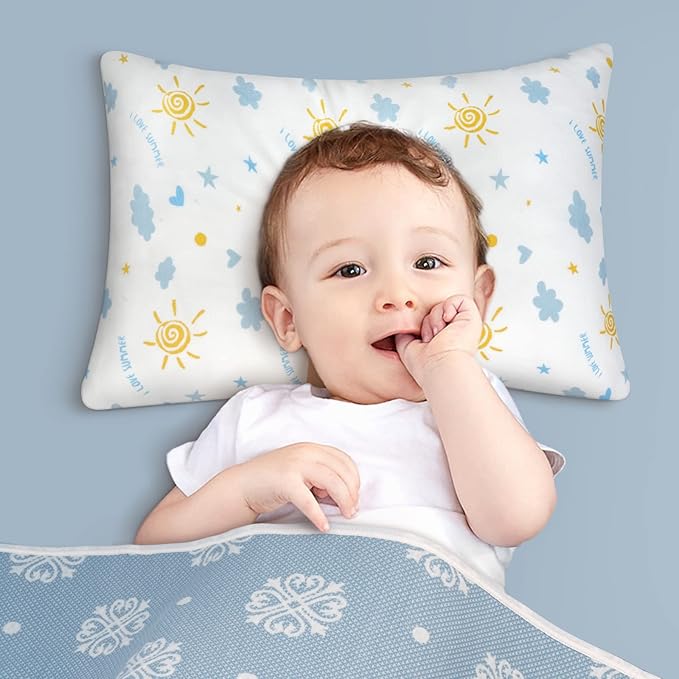 Zenssia Organic Cotton Toddler Pillowcases Pack of 2, 13x18 Inches Travel Pillowcase with Envelope Closure, Soft & Breathable Baby Pillow Case Cover, Sunny Blue