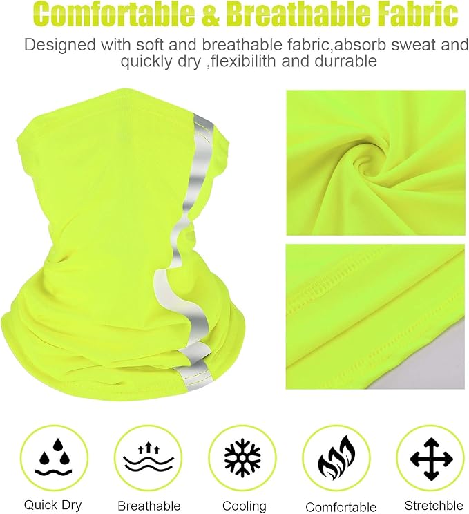 SATINIOR 8 Pcs Neck Gaiter Face Mask, Reflective Summer UV Protection Cooling Scarf Neon Breathable Bandana for Men Women