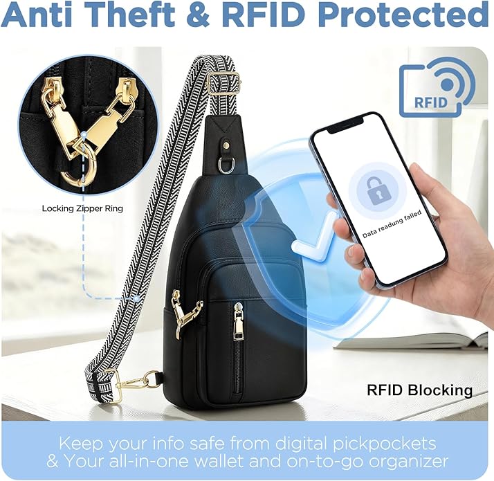 Anti Theft Crossbody Bags for Women RFID Sling Bag, Vegan Leather Cross Body Travel Purse for Women Men