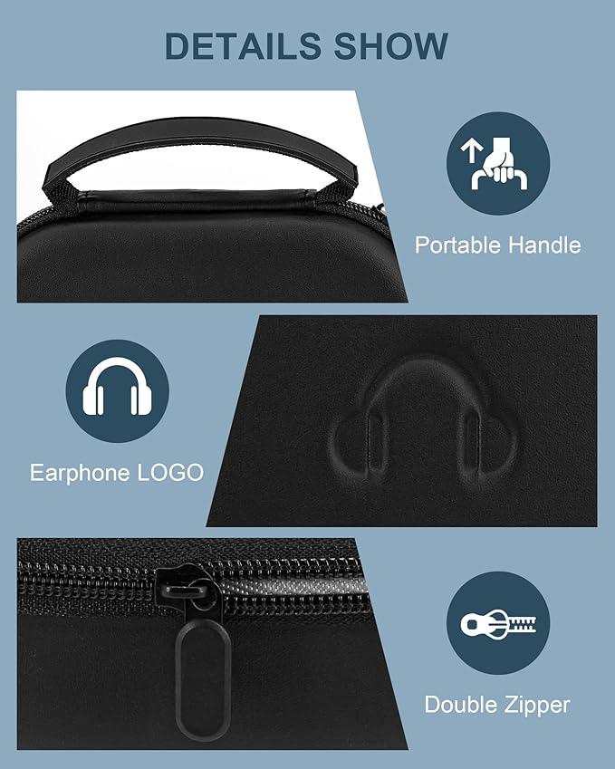 Headphone Case for Sony WH-CH720N Soundcore by Anker Q20i, Hard Portable Over Ear Headphone Carrying Case, Wireless Headphone Storage Protective Case for Travel Home (Black-Pattern)