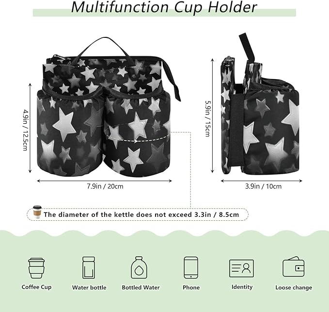 Luggage Cup Holder for Suitcases Free Hands Suitcase Cup Holder Travel Luggage Drink Holder Portable Luggage Cup Caddy Bag Carrier with Handle Silver and Grey Stars