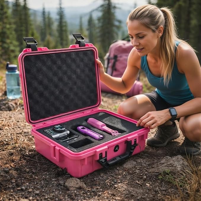 Relaxweex 1 Pcs 11.3 x 12.4 x 6.5 Inch Waterproof Hard Case with DIY Customizable Foam Insert Portable Protective Case with Knife for Camera Drones Equipments Tools Test Instruments(Rose Red)