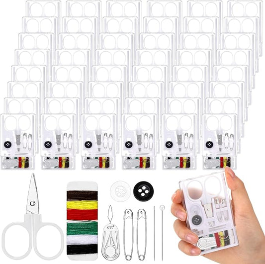 Knitgrip 50 Boxes Mini Travel Sewing Kit Quick Fix Sewing Kits Bulk Basic Portable Pre Threaded Needle Emergency Repair Tool for Adults DIY Handcraft Wedding Gifts Beginner Traveler Home Hotel (White)
