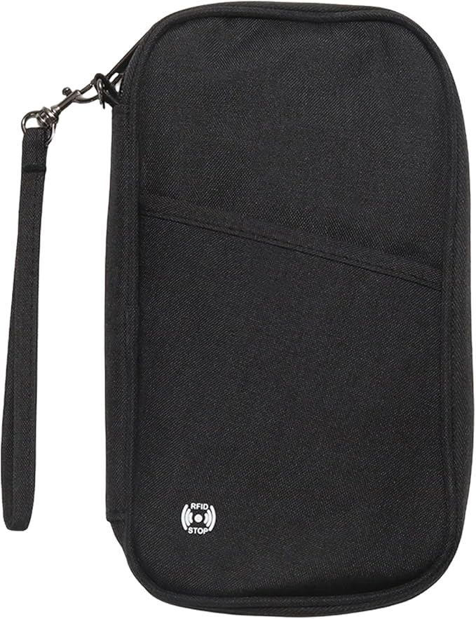Waterproof Passport Holder for Travel Family, Travel Document Organizer with RFID Blocking, Portable Passport Wallet for Men Women (Black)