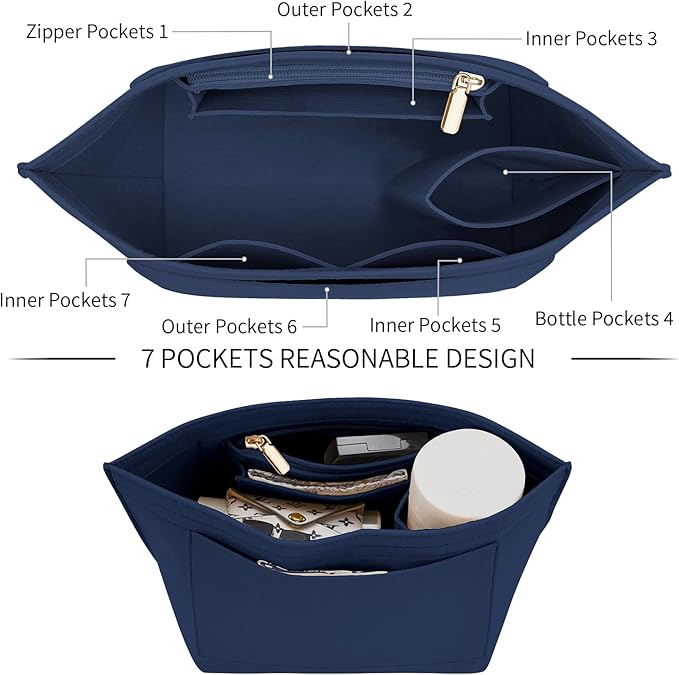 LOUKAYCCI Felt Purse Organizer Insert for Longchamp Le Pliage L Handbag Insert (Dark Blue, Large)
