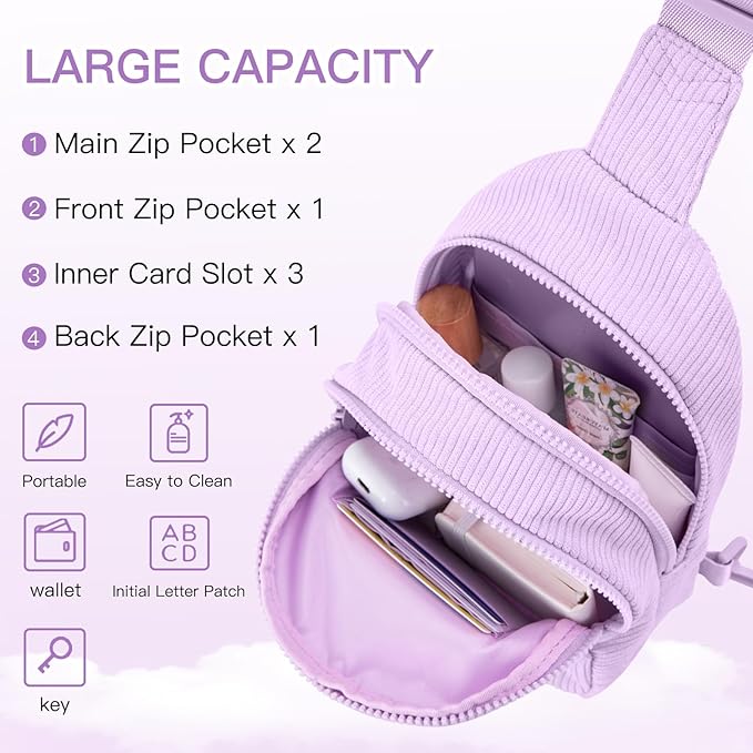 Viverte Small Corduroy Sling Bag Initial Crossbody Bag Fanny Pack for Girls Personalized Birthday Gifts for Teen Girls Gifts
