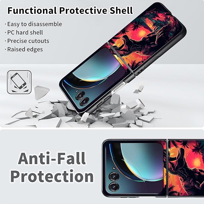 for Motorola Razr Plus 2025 Case,for Razor Plus 2025 Phone Case Cute Slim Hard PC Ultra-Thin Anti-Scratches Shockproof Protective Cover,Cute Dinosaur Dusk