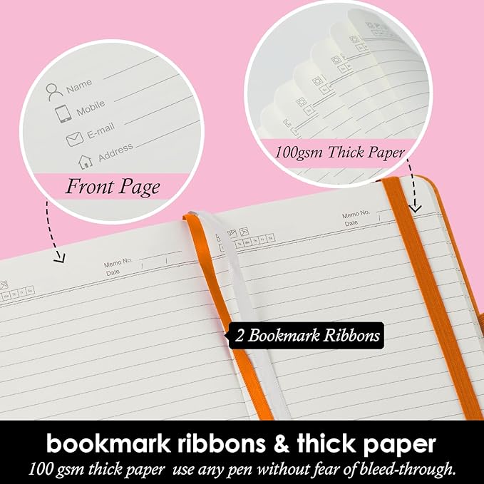 NIRMIRO 3 Pack Pocket Notebook Notepad with Pen, Mini Small Journal Notebook 3.7" x 5.7" for Women Writing, 408 Pages, Grey Orange Emerald