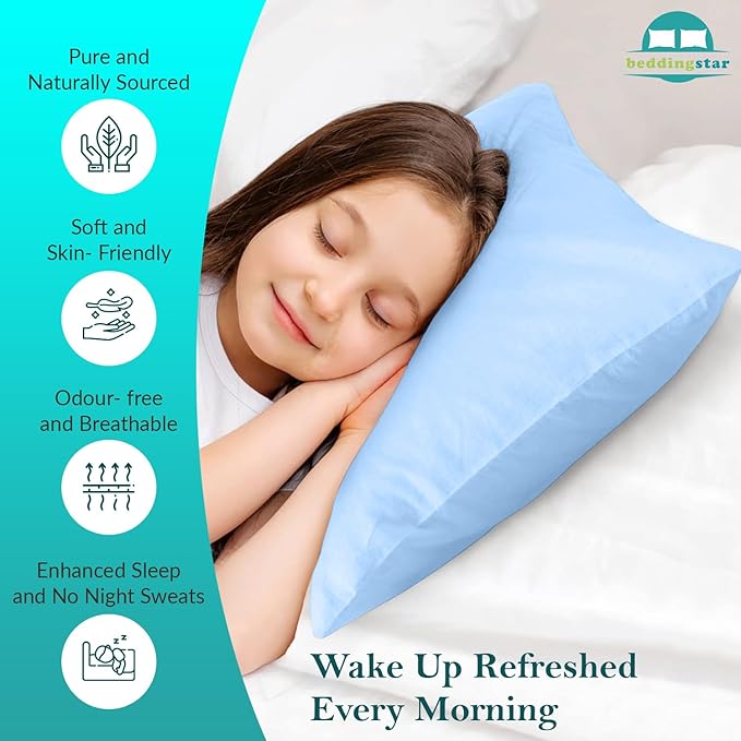 Youth Pillowcase 16x22 Set of 2 Kids Travel Pillow Case Cover with Zipper Closure 600 Thread Count 100% Egyptian Cotton Soft & Skin Friendly Youth Toddler Pillowcase 16x22 Inches, Light Blue
