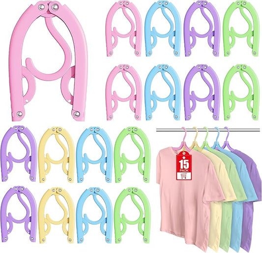 15 Pcs Travel Hangers Portable Foldable Travel Hanger Organizer, Plastic Cruise Ship Accessories Essentials 2026 Clothes Hanging Rack Folding Hangers for Travel Camping Fly RV Europe Suitcase, Multi