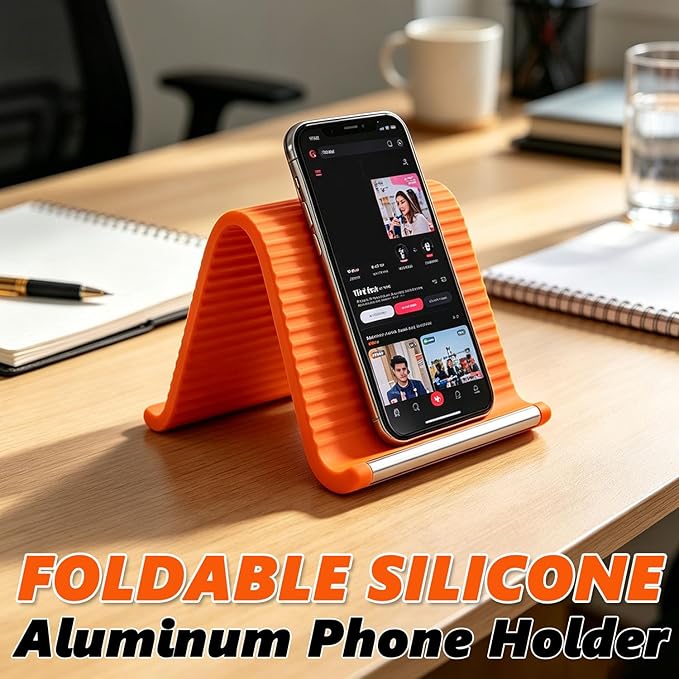 Portable Foldable Silicone Aluminum Phone Holder, 2026 New Flexible Silicone Aluminum Phone Holder, Folded into Any Shape, Universal Adjustable Anti-Slip Desktop Mount for Home Office Travel (Black)